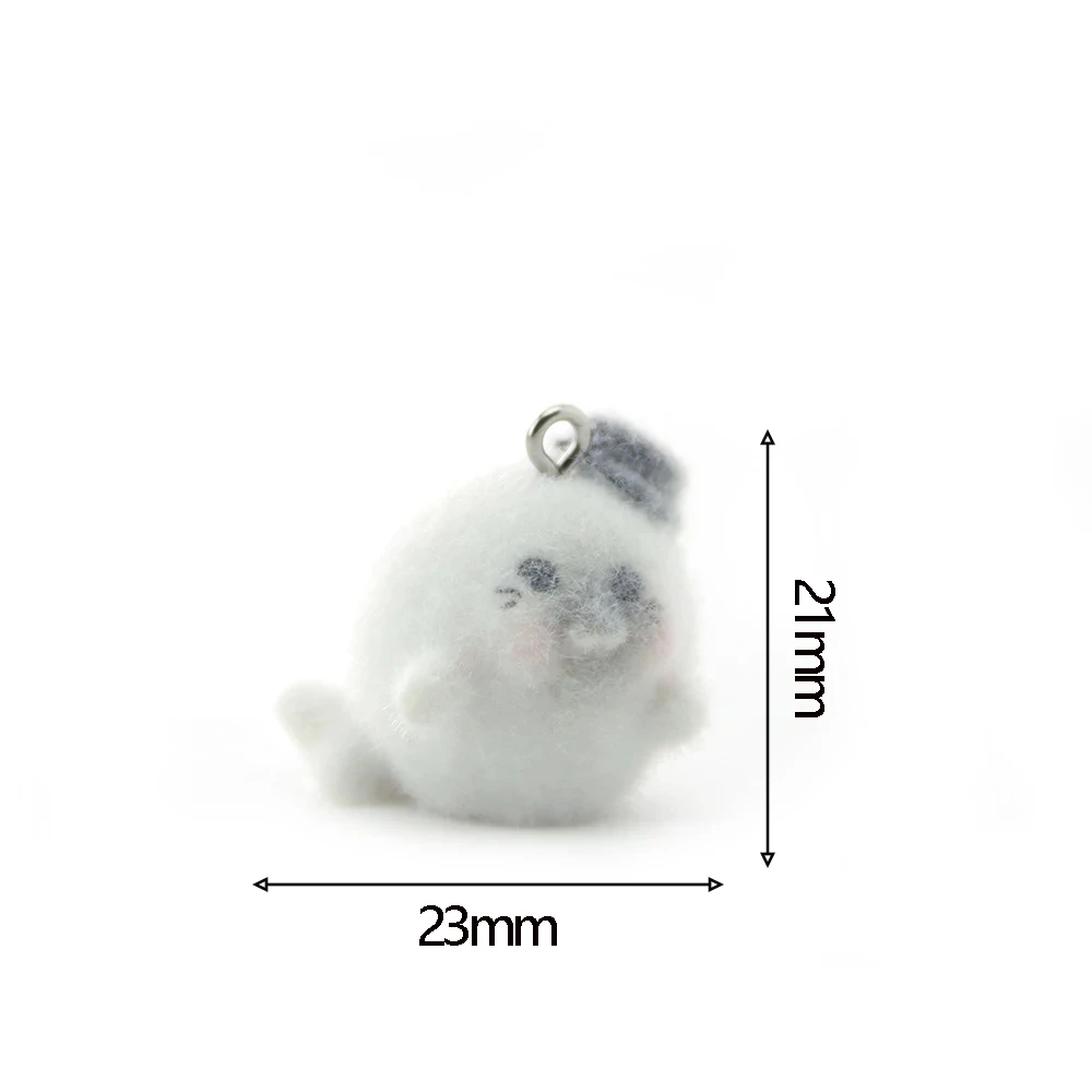 12PCS 3D Resin Flocking Seal Charms Plush Doll Animal Pendant  for Necklace Keychain Making DIY Jewelry Accessories Wholesale