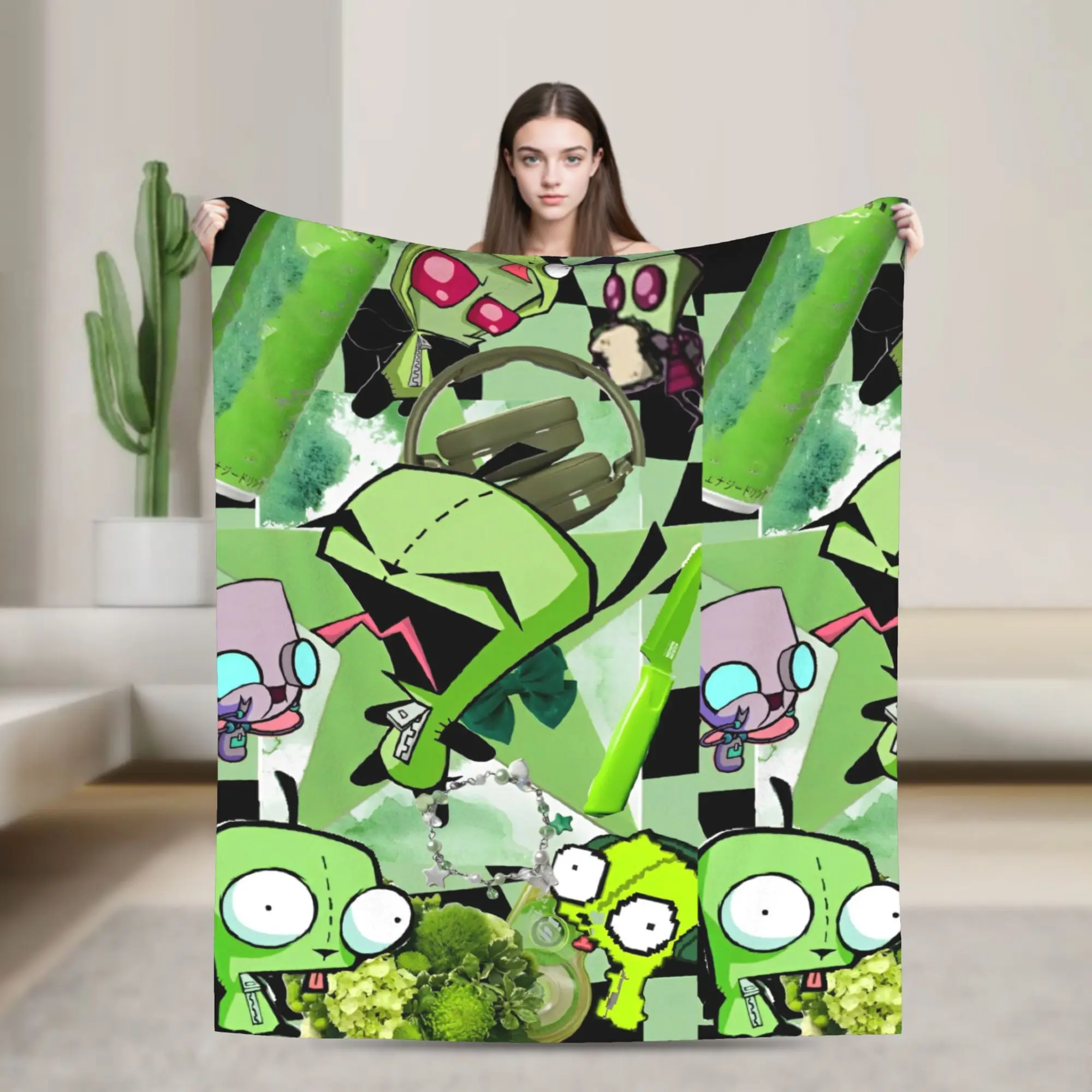

Фланелевые одеяла с рисунком Invader Zim, винтажное одеяло для дома, 150*125 см, ковер