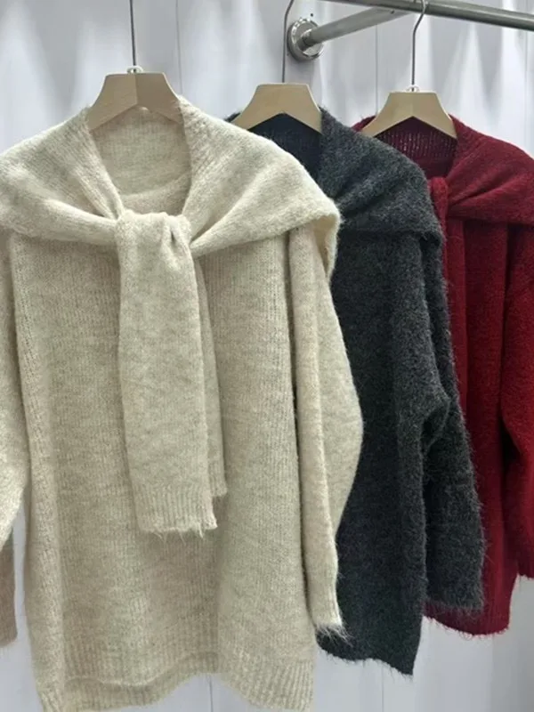 Luźny sweter damski z dzianiny, narzutka na ramię, nowość na jesień i zimę, casualowy, szykowny top typu netie.