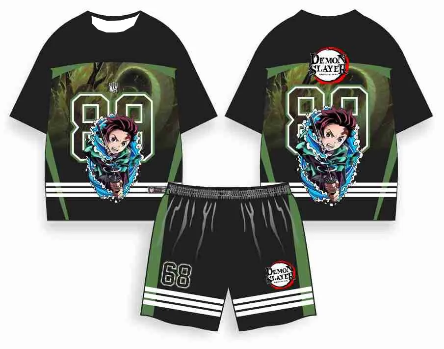 

2526 New Japanese Anime Bandai Dragon Ball One Piece Demon Slayer Short-sleeved T-shirt Set, Men's Jersey, Sports Children's