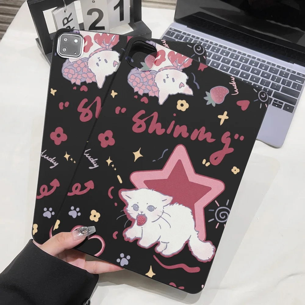 Rectangular Matte Painted Painted Shell for Apple iPad Pro 9.7 10.5 12.9 13 Air 2 3 13 mini 4 5 Shell Sweet Cool Strawberry Cat
