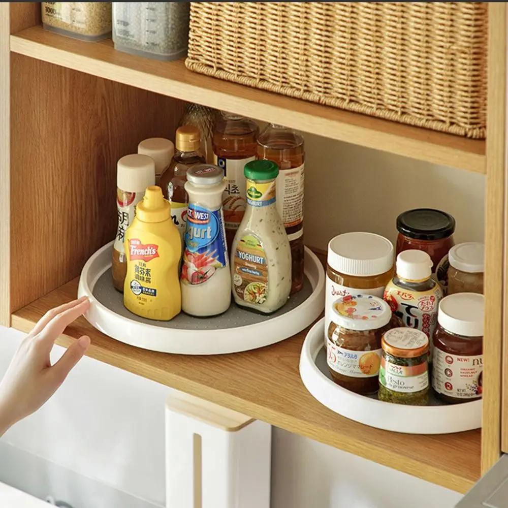 360 Degree Rotating Round Spice Organizer Single Double Layer Space Saving Pantry Cabinet Turntable Easy To Install Non-Slip