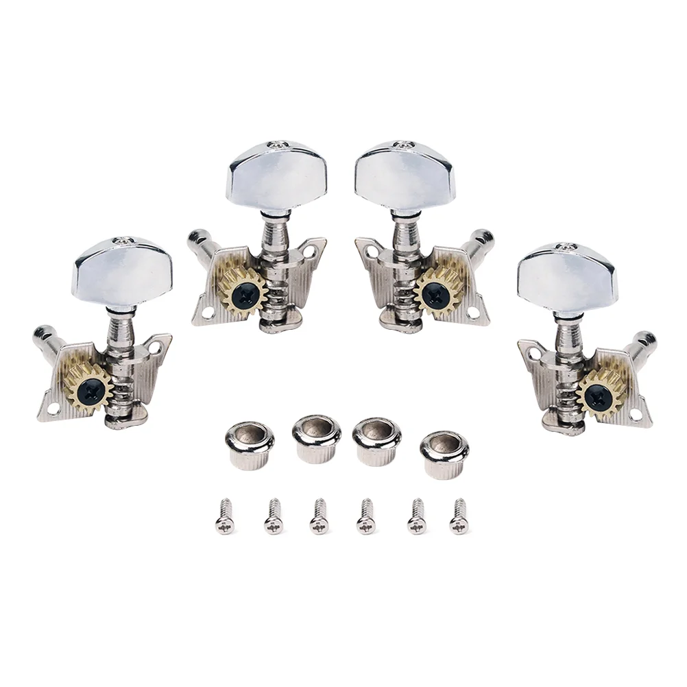 

4pcs 2L 2R Enclosed Ukulele Tuning Pegs Tuners Nickel Machine Head with Plastic Buttons Furrules Mounting Screws Keys Set for Uk