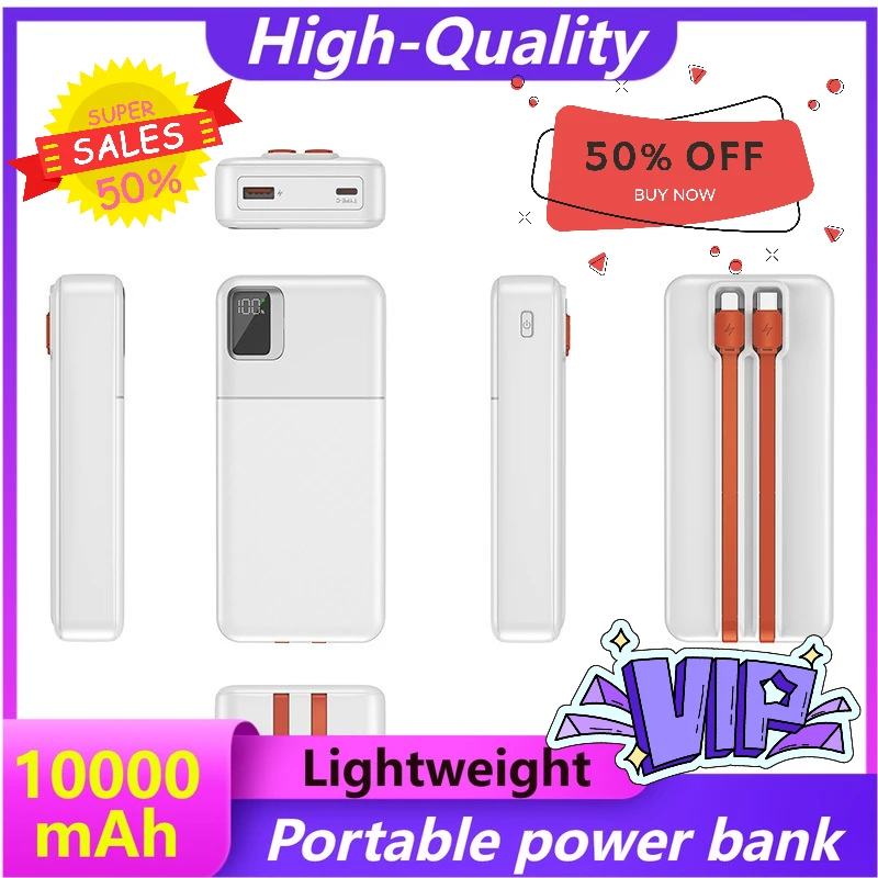 

22.5W 10000mAh Super Fast Charging Mobile Power Bank with Built-in Cable Digital Display Bidirectional Fast Charging Power Bank