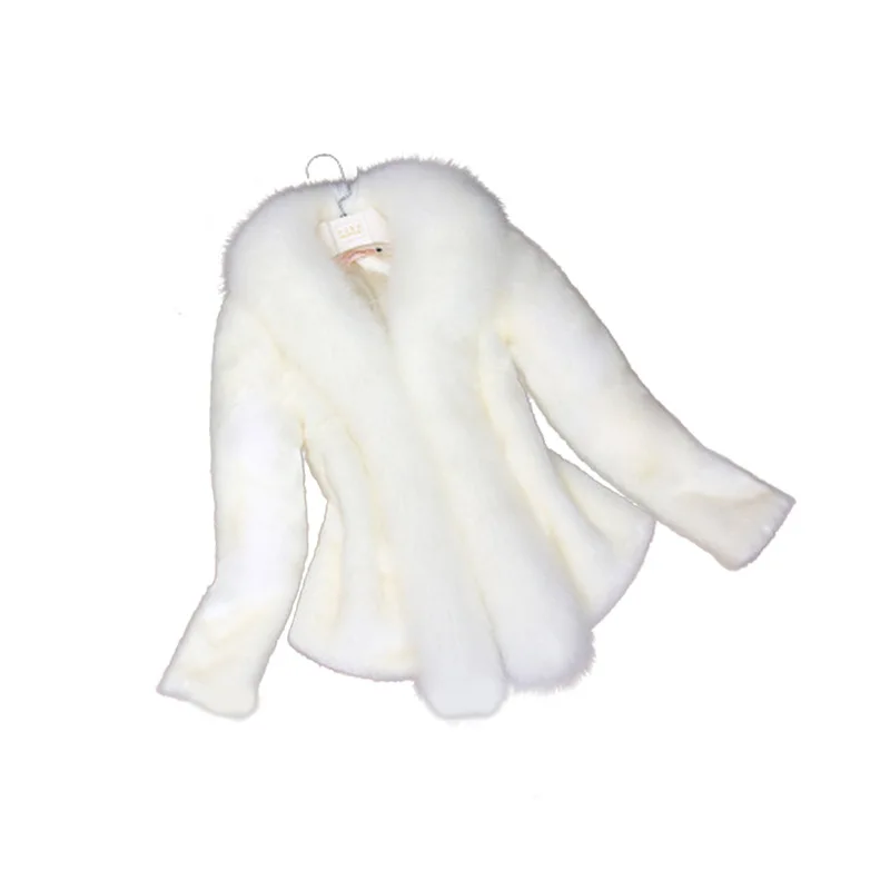 Manteau en fausse fourrure de renard blanc pour femme, col court