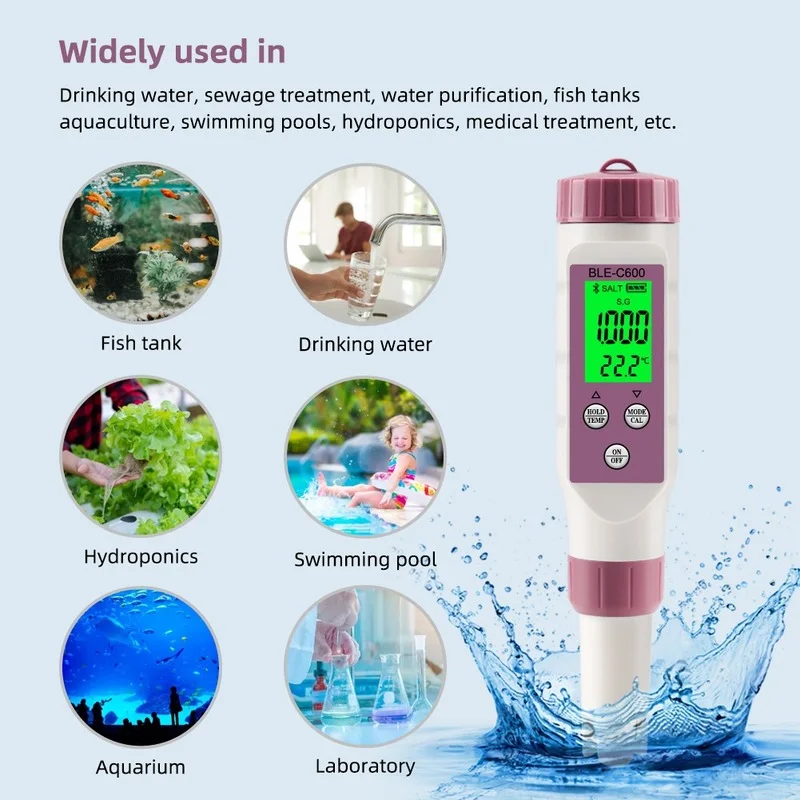 7 in 1 Temp ORP EC TDS Salinity S.G PH Meter Online Water Quality Tester APP Control for Drinking Laboratory Aquarium