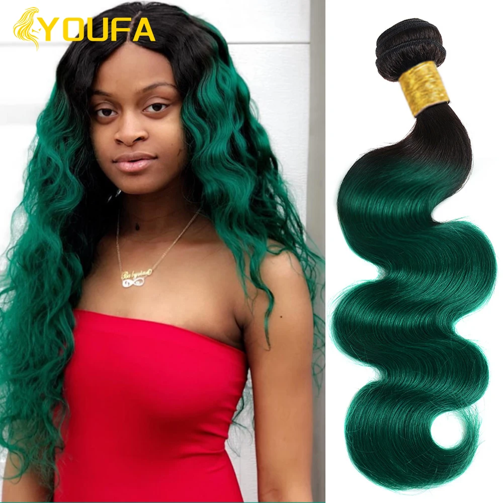 

Наращивание волос омбре 1B цвета бирюзы, 14 дюймов, 100% бразильские волосы, волнистые, двухцветные, для женщин