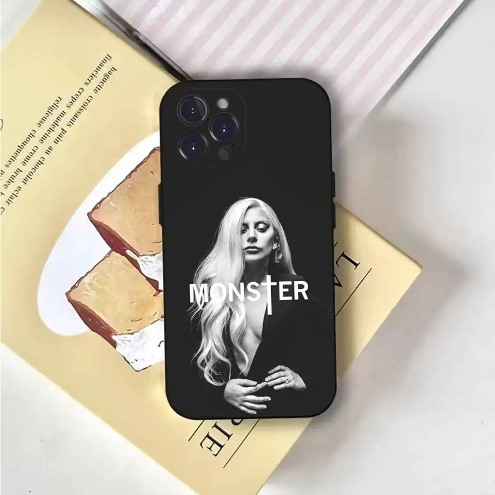 حافظة هاتف Singer L-Lady Gaga لهاتف iPhone 6,17,16,15,14,13,12,11 Plus,Pro Max,XS,X,XR,SE,Mini,8,7,غطاء أسود من السيليكون الناعم #3