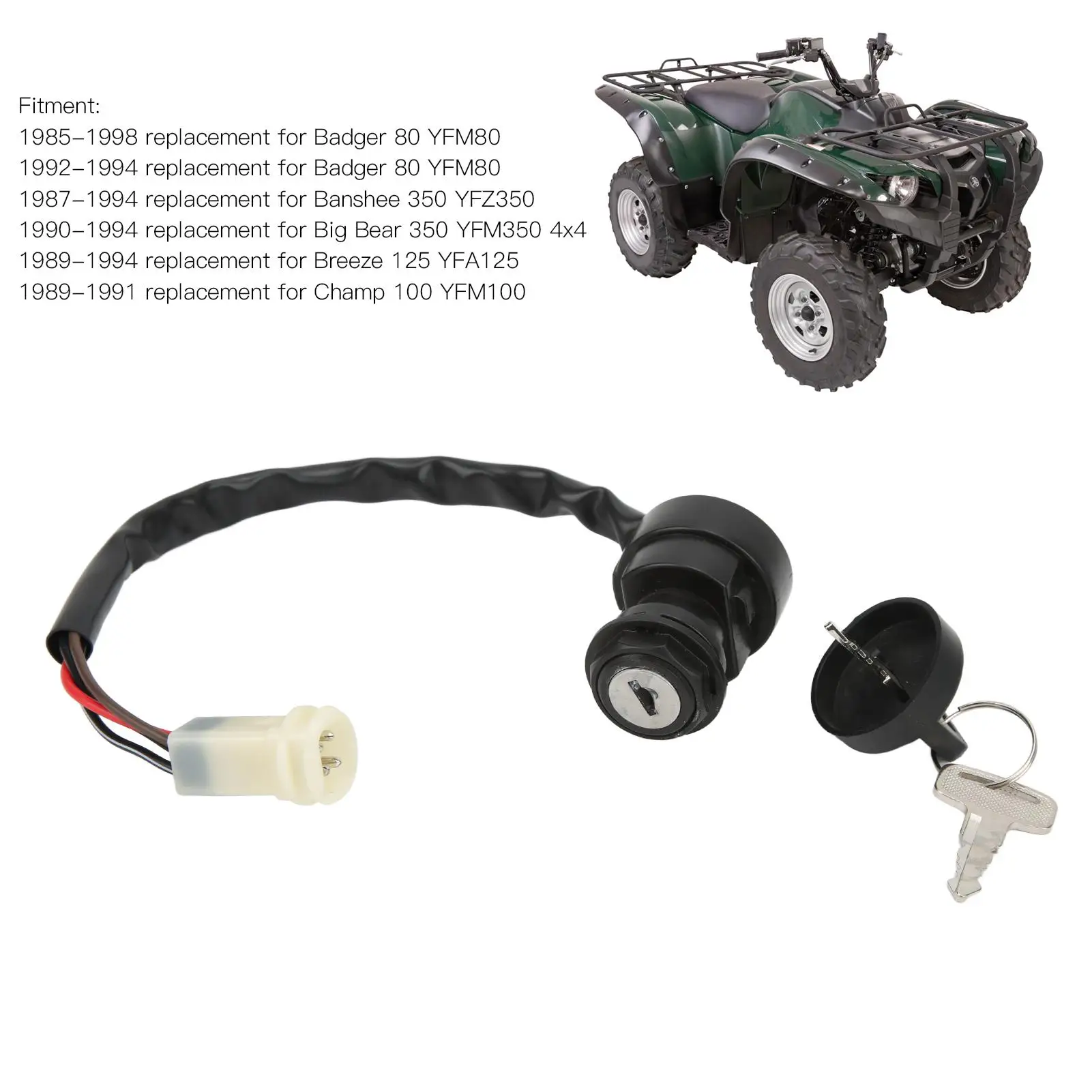 2FJ-82510-02-00 Ignition Lock Cylinder Ignition Key Switch Copper Wire Replacement for badger 80 YFM80 ATV 1985-1998 for