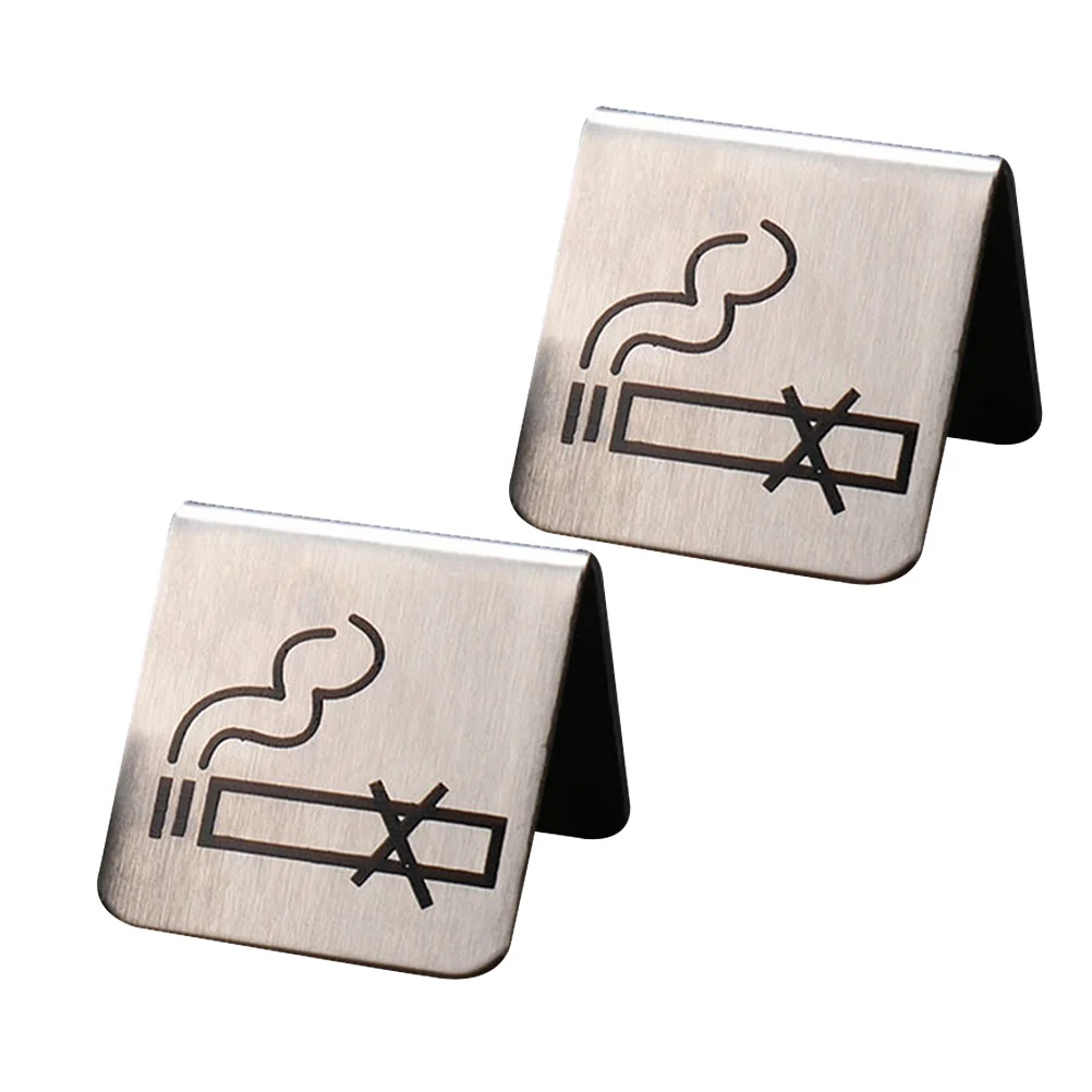 

2 PCS Stainless Steel Non-smoking Sign Outdoor Table Tent The Cigarette Double Side