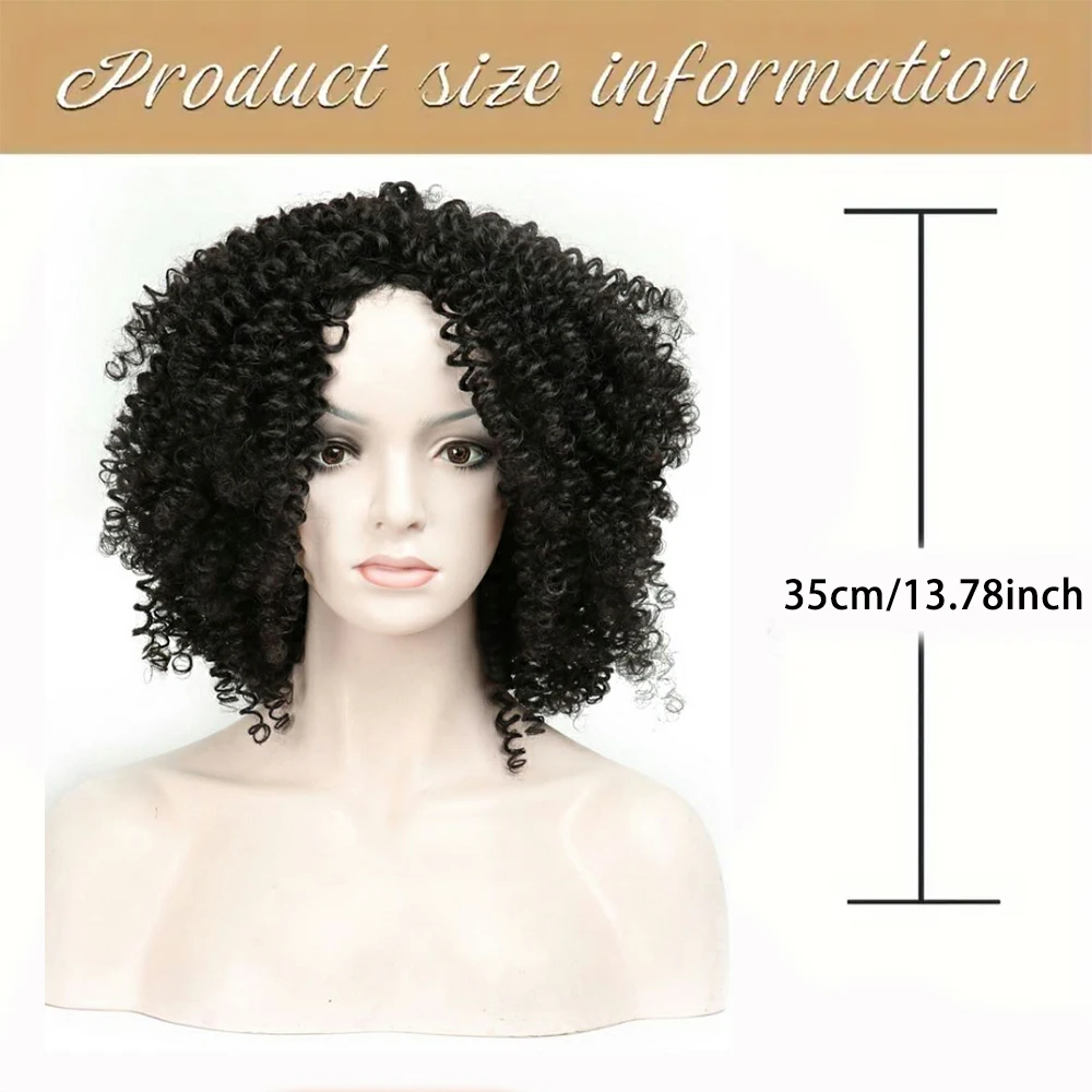 Perucas sintéticas encaracoladas afro curto, sem cola, perucas dianteiras pré arrancadas, fofas, aumentam o volume do cabelo, cosplay para mulheres, desgaste, 35cm