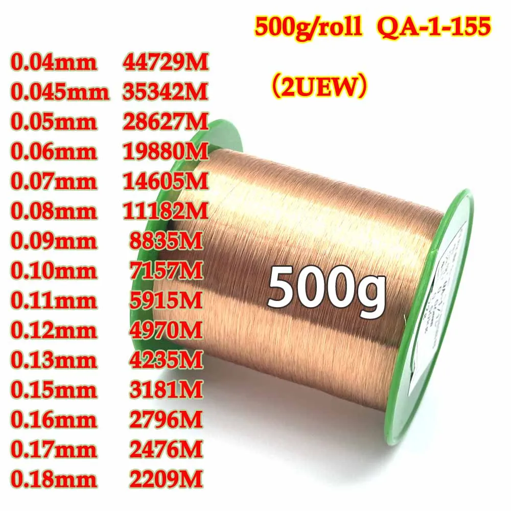 

500g QA-1-155 2UEW 0.04 0.05 0.06 0.08 0.1 0.15 0.16 0.18mm Wire Enameled Copper Wire Magnetic Coil Winding High Temper