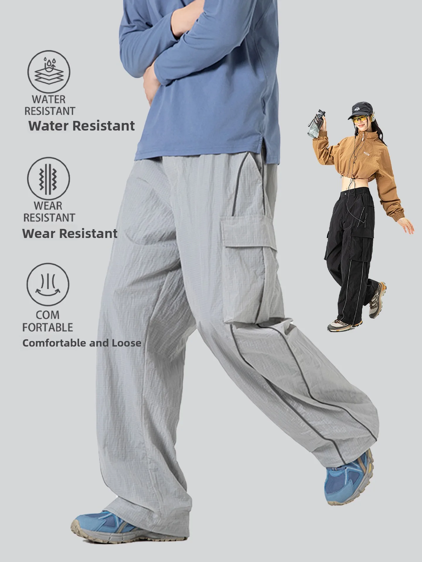 

Outdoor Casual Work Trousers Men's Loose Straight Leg ket Detail Nylon Fabric Durable Dirt Resistant Faionable Hiking Pants