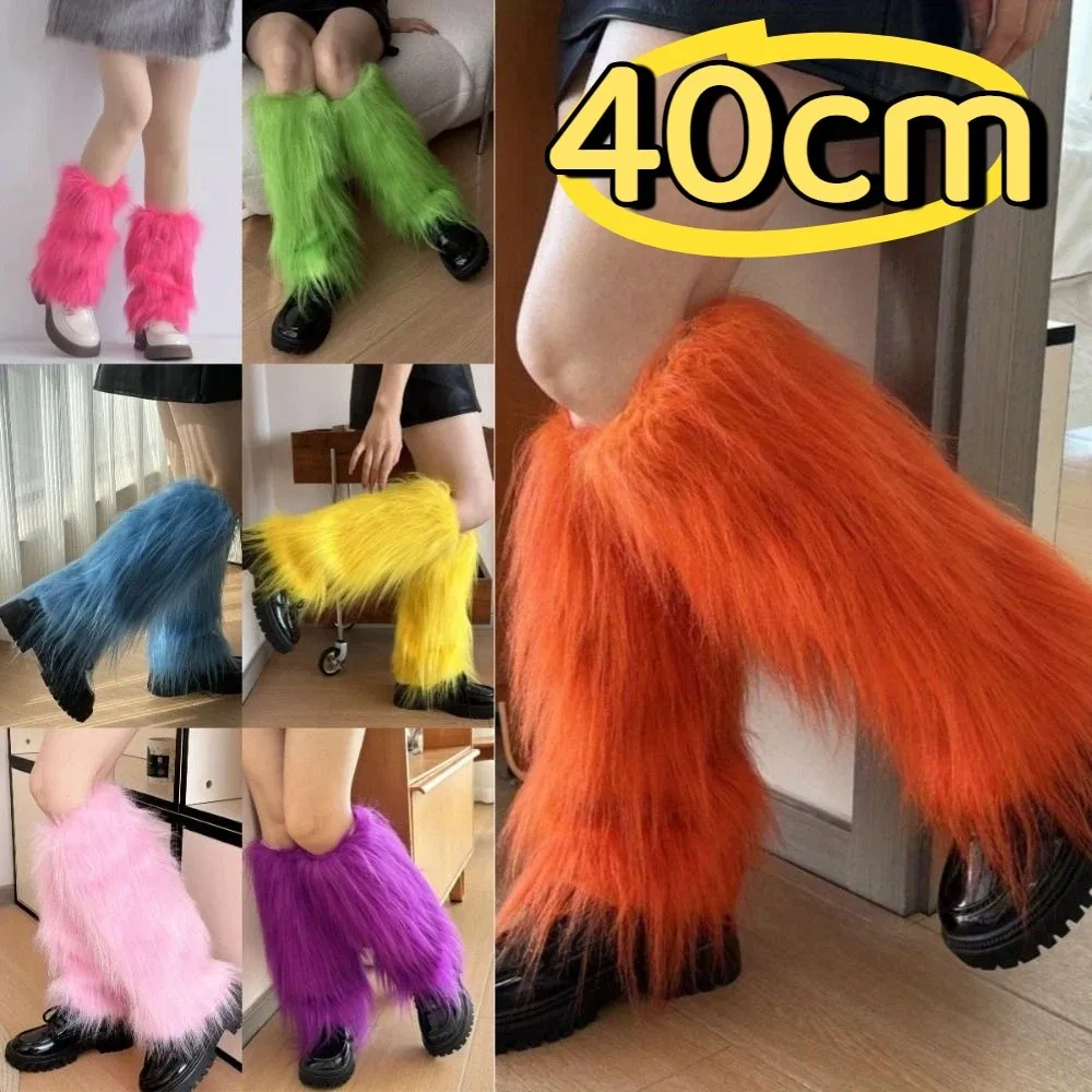 Scaldamuscoli pelosi alla moda in pelliccia sintetica stile giapponese Y2K calzino lungo a tubo dolce Kawaii calzini alti al ginocchio per ragazze JK