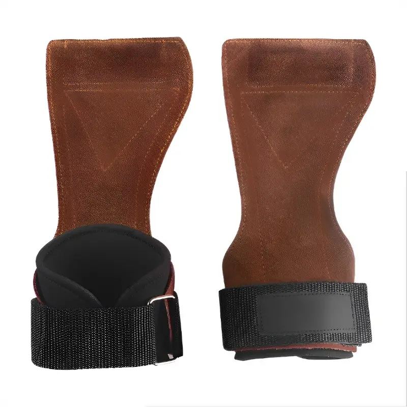 Cowhide Gym Gloves Grips Anti-Skid Weight Power Belt Lifting Pads Deadlift Workout Crossfit Fitness Palm Protection Training - 5