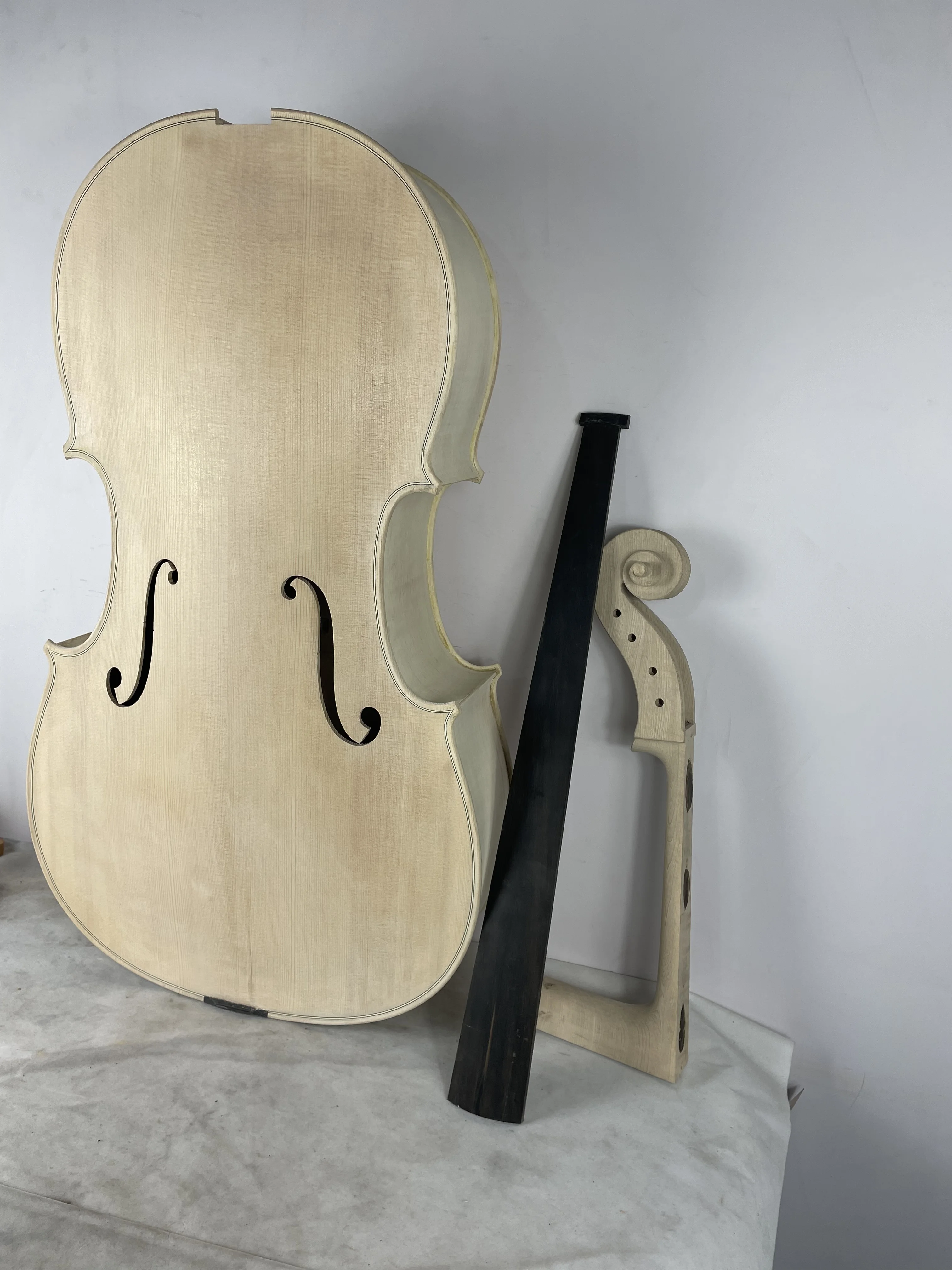 Unfinished Handmade Spruce Panel,Maple Back,Cello 1/4 -4/4,White Violoncello Embroidery,Professional Acoustic Musical Instrument