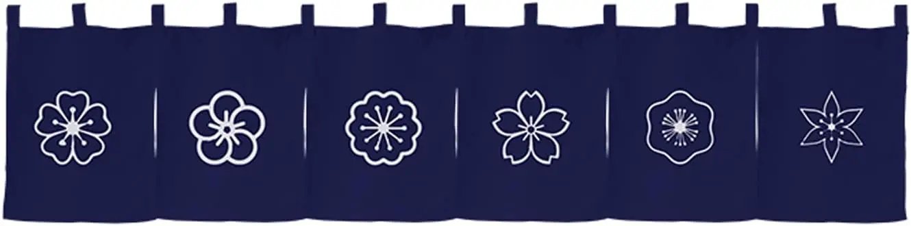 Japanese Style Dark Blue Geometric Pattern Noren Curtain, Traditional Family Crest Design Door Divider for Restaurant Kitchen