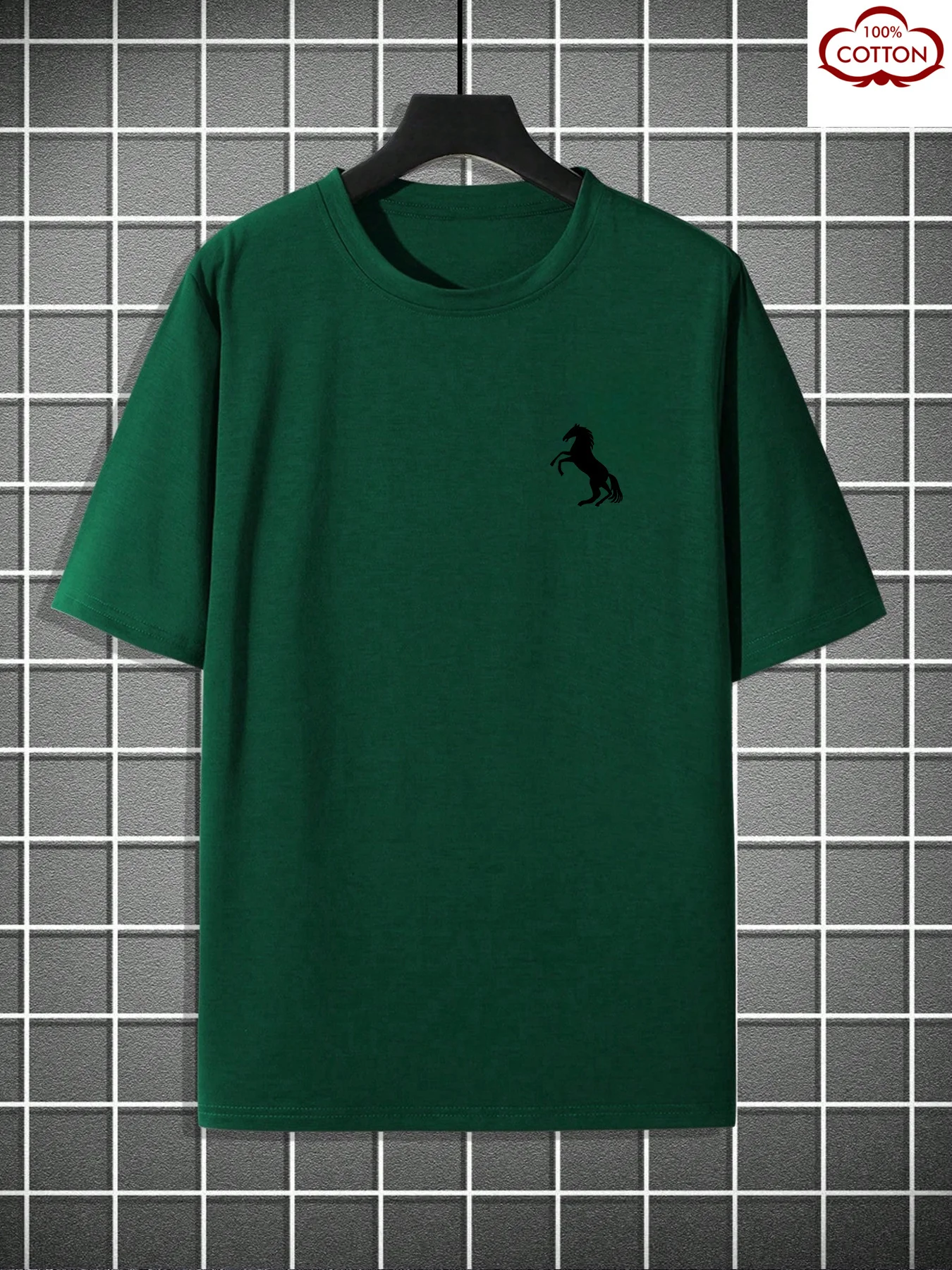 Summer men's 100% pure cotton casual fashion wide turquoise pattern printed round neck short sleeved T-shirt