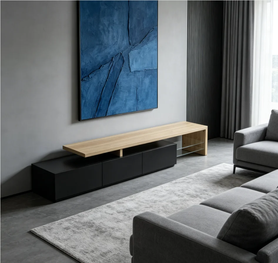 Rosahqnda Moderner TV-Schrank für Wohnzimmer, TV-Lowboard, Sideboard, mit LED, 2 Glasabtrennungen, 3 Schubladen, Weiß Hochglanz