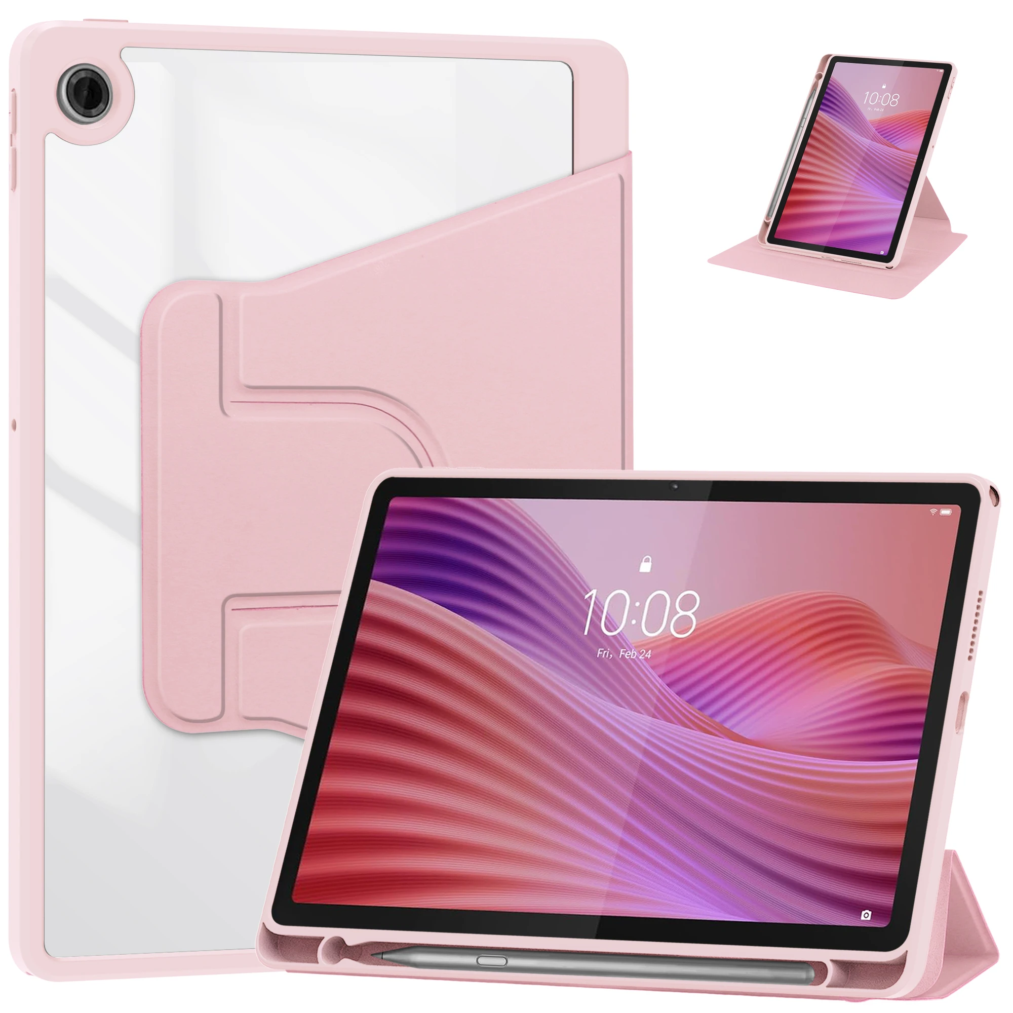 

For Lenovo Tab 2025 TB-311FU 10.1" For K10 2nd TB-311XU with Pen Holder Folding Stand Transparent Fundas Cover protective case