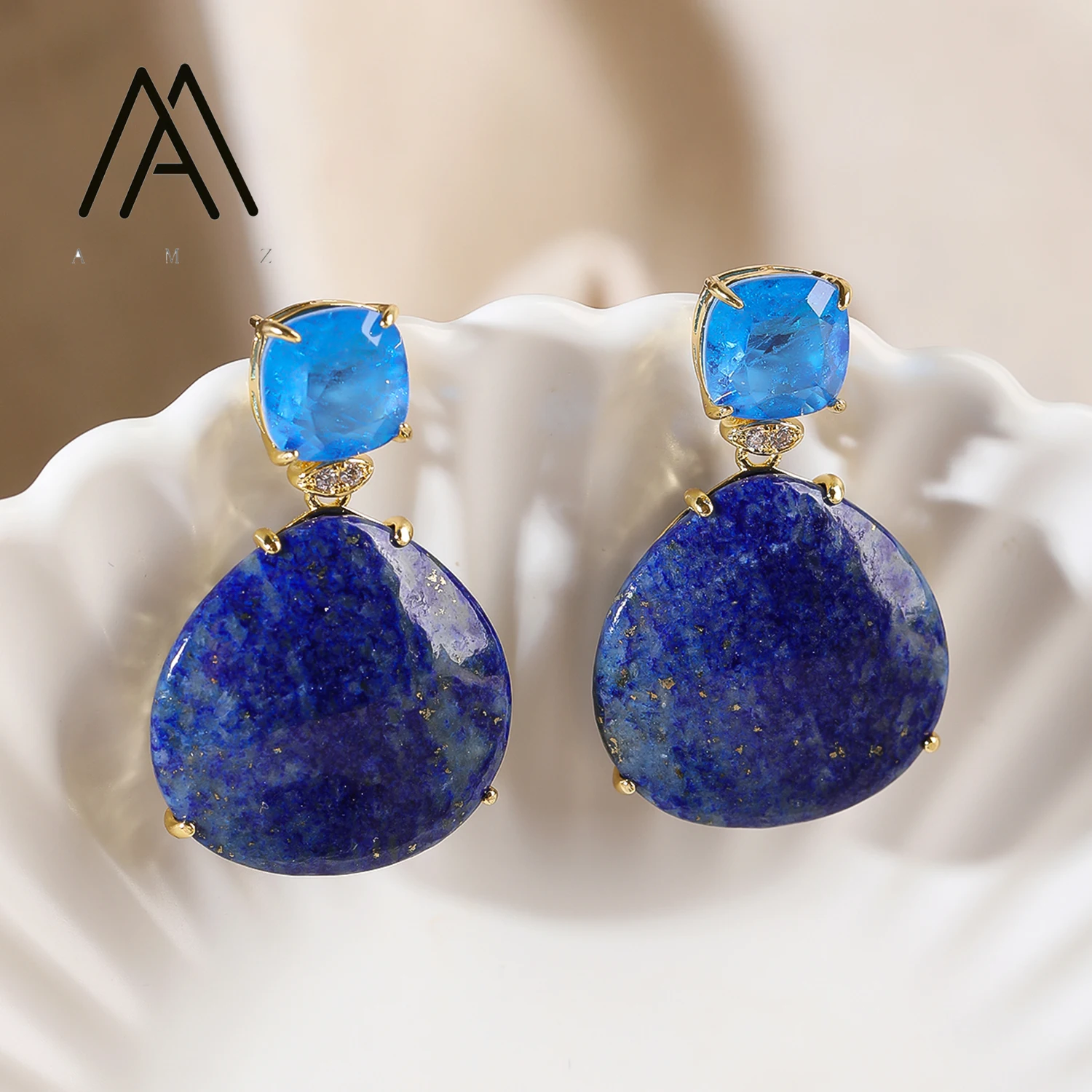 

Waterdrop Pendant Earring Natural Lapis Lazuli Blue Apatite Earrings Simple Elegant Crystal Earring Jewelry Gift for Daily Wear