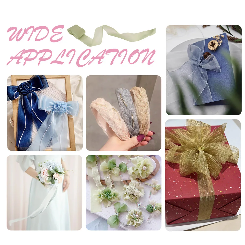 3 Rolls Frayed Polyester Ribbon Flower Bouquet Ribbon Raw Edge Wired Ribbon for Gift Wrapping Accessories Wedding Decorations