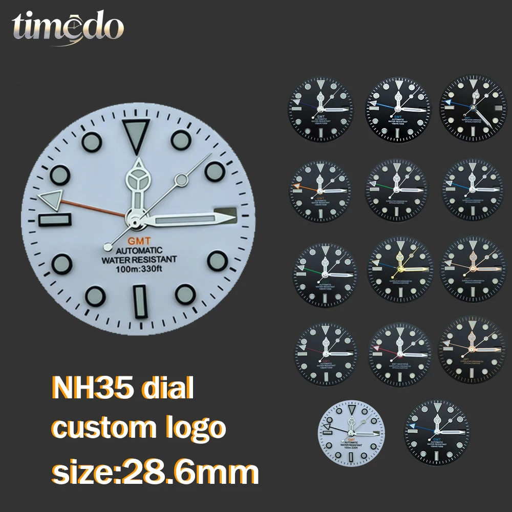 Advanced DIY LOGO dial men's watch NH34/NH35 dial green luminous dial suitable for NH34/NH36 movement watch accessories 28.6mm