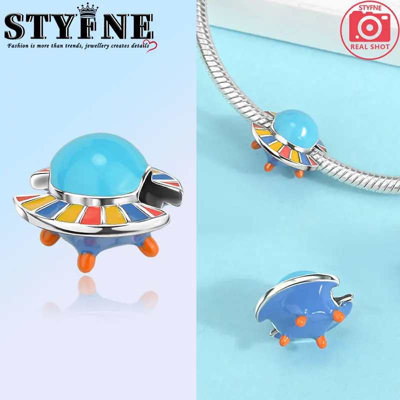 Nature Celestia 2025 Beads 925 Sterling Silver Blue Colourful Flying Saucer for Women's Jewelry DIY Gift