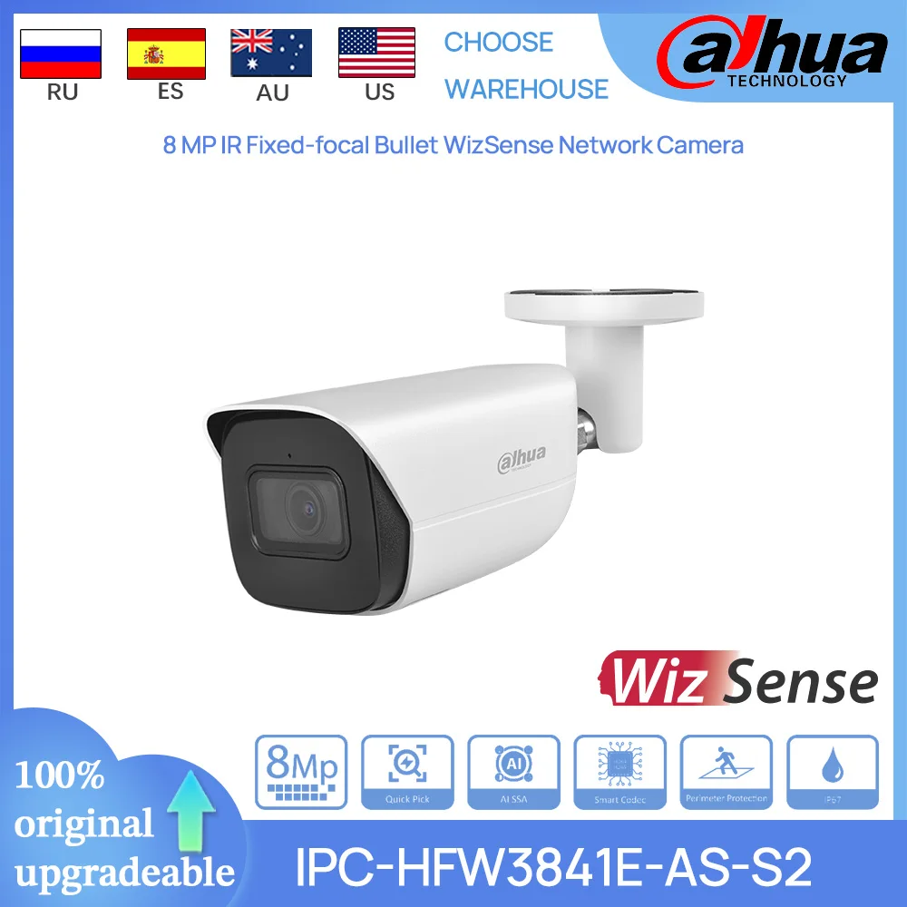 

Dahua Original IPC-HFW3841E-AS-S2 8 MP 30M IR Fixed-focal Bullet WizSense POE Network Camera Alarm Audio I/O SMD AI Built-in Mic
