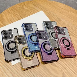 6D 도금 충격 방지 홀더 링 전화 케이스 Xiaomi Redmi Note 9 10 11 12 13 Pro 4G 5G 13R 12S 11S 10S 9S 반짝이 소프트 커버