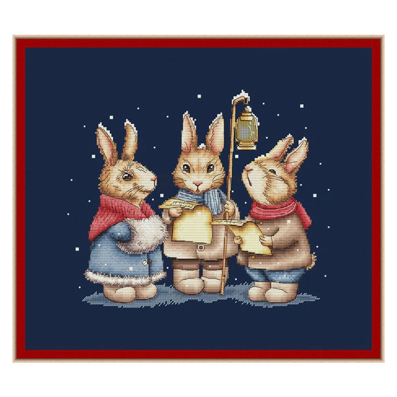 Top Quality Popular Counted Cross Stitch Kits Sing Christmas Carols Three Rabbits Bunny