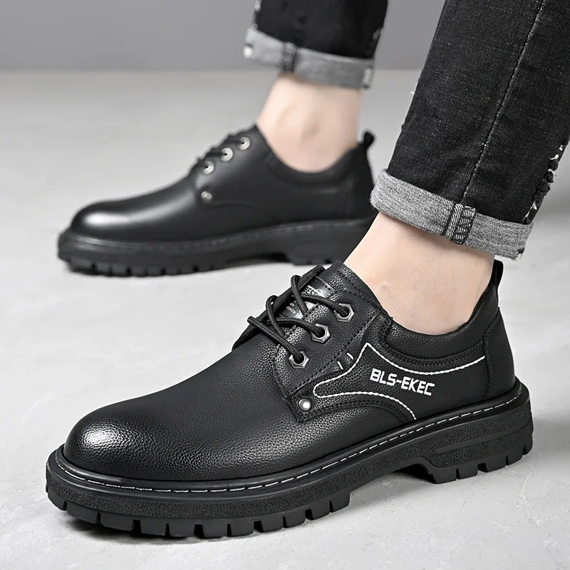 Zapatos informales de cuero para hombre, calzado antideslizante de alta calidad con punta redonda y costuras cruzadas, novedad de 2023, gran oferta