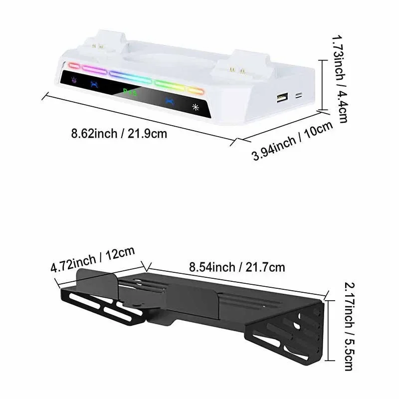 Wall-mounted Storage Charging Base for PS5 Pro/PS5 Slim/PS5 Wall Mount Kit with Dual Controller Charging Station Headset Holder