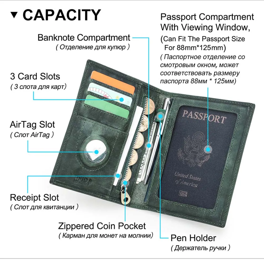 MAGIC TALE กระเป๋าใส่บัตรหนังแท้ กระเป๋าใส่เหรียญ ช่องใส่ AirTag กระเป๋าเดินทางผู้ชาย กระเป๋าสตางค์ผู้หญิง ซองใส่พาสปอร์ต