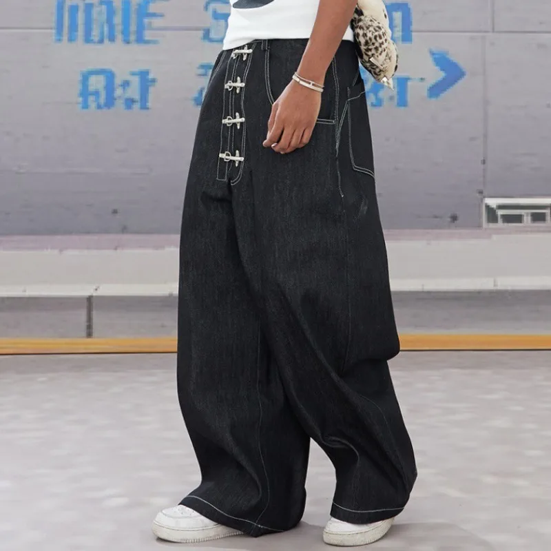 HKSH 2026 Spring Autumn New Men Tide Punk Fashion High Street Design Denim Pants Original Cowhide Buckle Baggy Ins Jeans HK17267