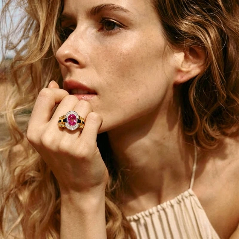 French Celebrity-similar Minimalist Style Rose Red High-carat Cubic Zirconia Open-ring - Women's Jewelry - Birthday Gift
