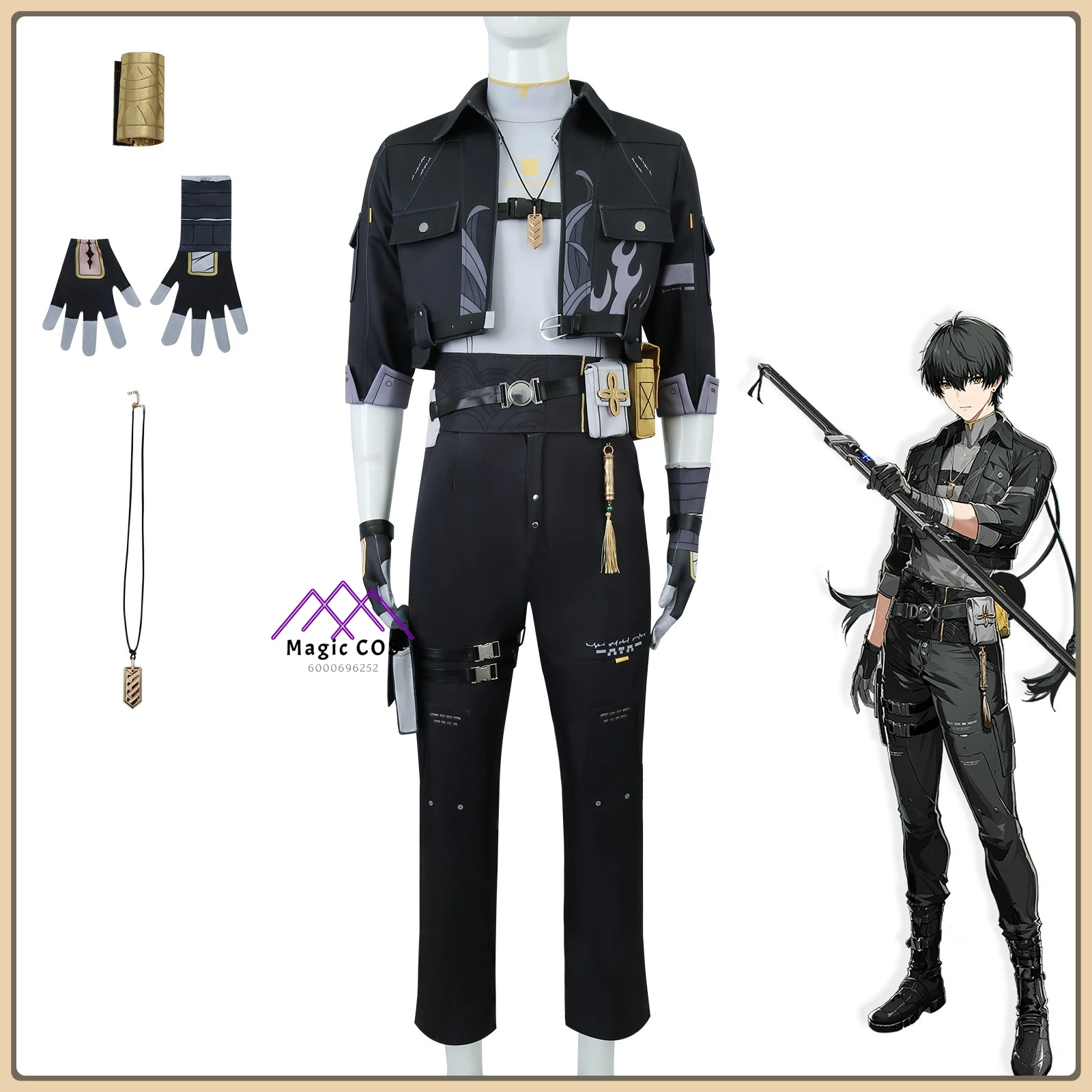 

Mingchao Lingyang (Lion Dance Youth Wanderer)Cosplay Costume Sturdy Cotton Fabric Anime Outfit Full Set for Men Comic Con Party