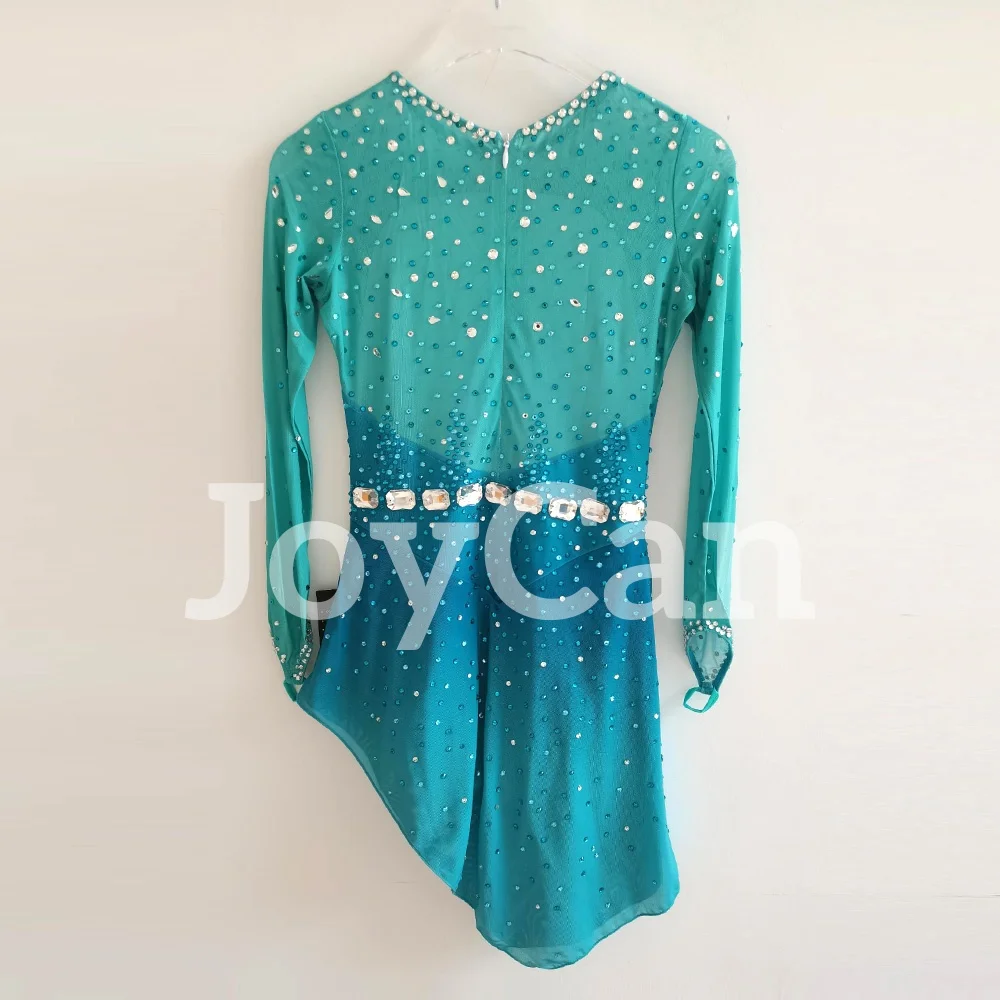 JoyCan Ice Figure  Skating  Dress Girls Blue-Green Spandex Stretchy Mesh Competition Dance Wear Customized BD9832