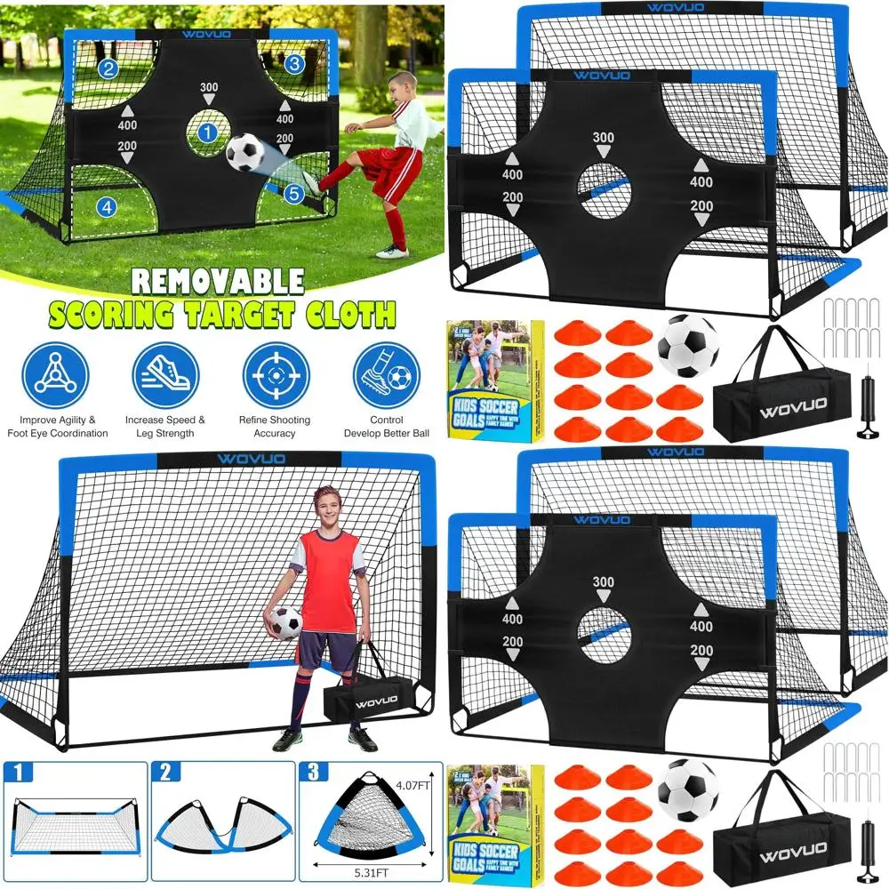 

Portable Soccer Goals for Kids, Ages 3-14, with Target, Ball, Cones, and Net for Outdoor Play
