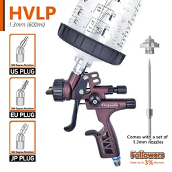 HVLP-pistola pulverizadora de alta atomización para coche, barniz UV, pegamento a base de agua, herramientas de pintura de muebles de cuero, pistola pulverizadora neumática, 1,3 ml, 600mm