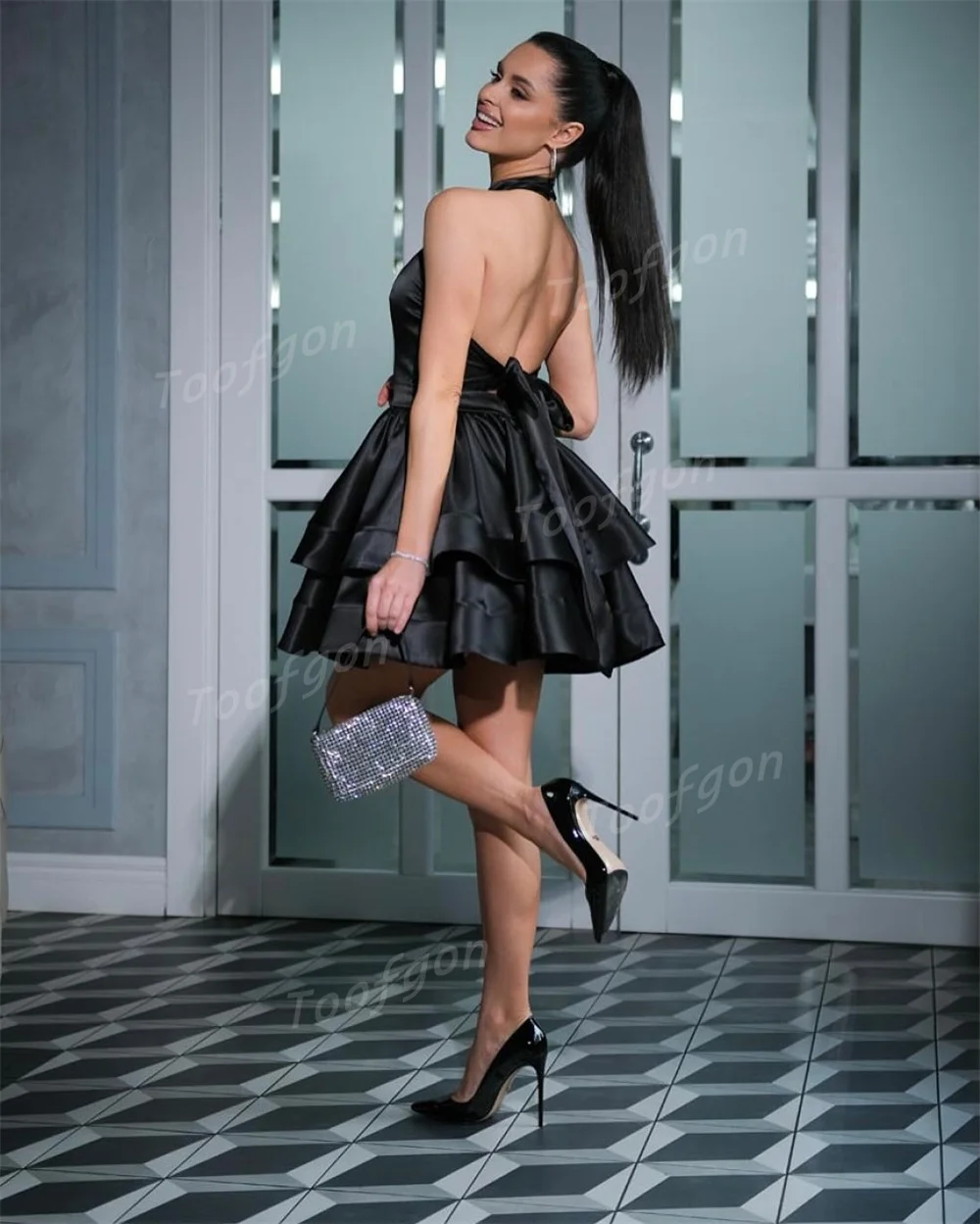 Toofgon بسيط قصير قصير الرسن فساتين لحضور الحفلات الموسيقية الساتان المتدرج عارية الذراعين فساتين العودة للوطن مخصصة حفلة رسمية فتاة فستان رقص
