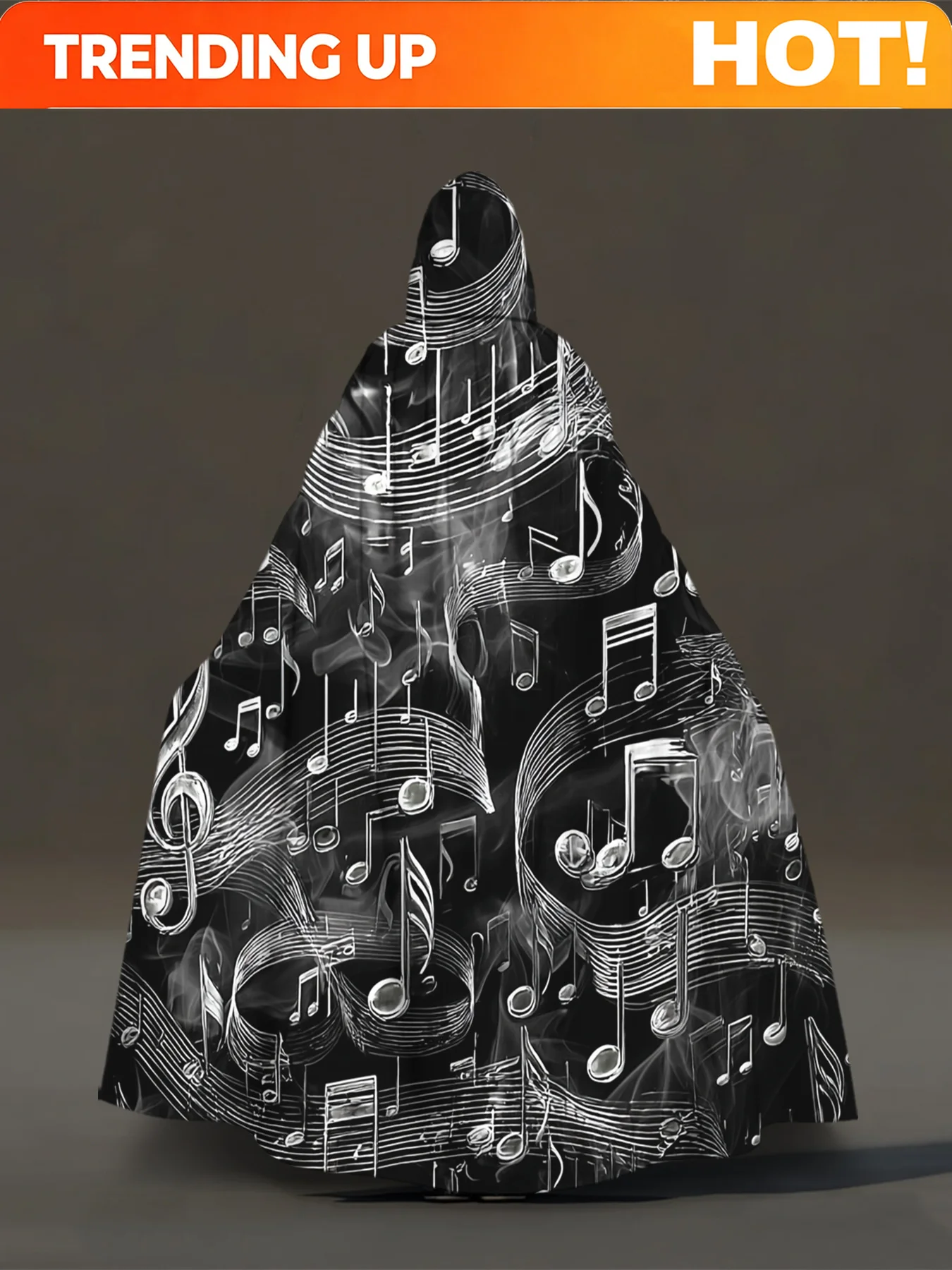 Customization 1pc 2D Flat Musical Notes Hooded Cape | Fabric, All-Season Wear, Ideal For Cosplay, Themed Events, Halloween
