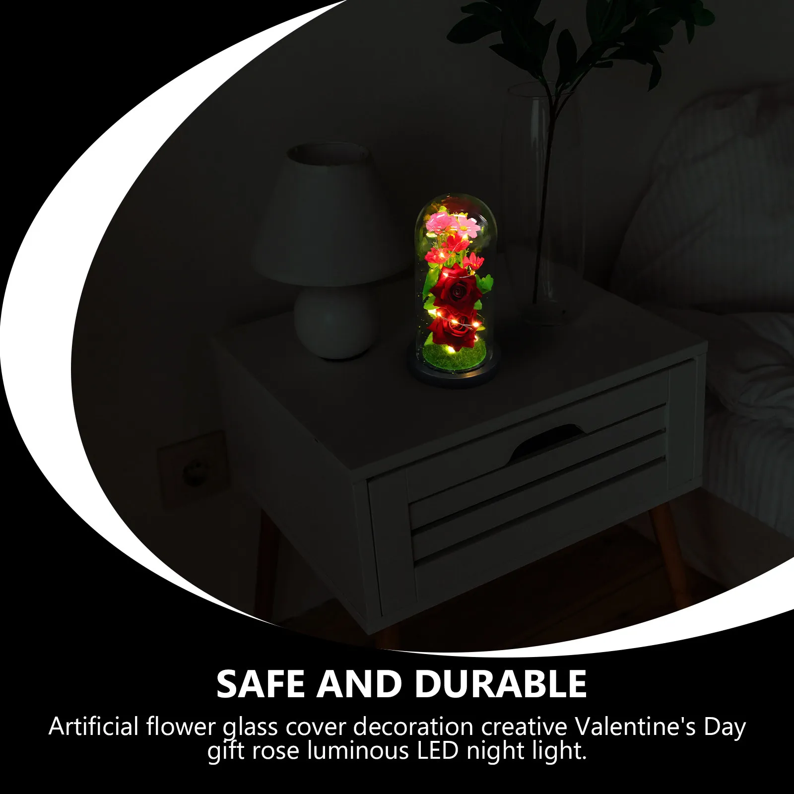 

1 шт. светодиодный ночник с имитацией цветка в стеклянном колпаке, романтический декор для спальни и гостиной, подарок на День святого Валентина, свадьбу, годовщину
