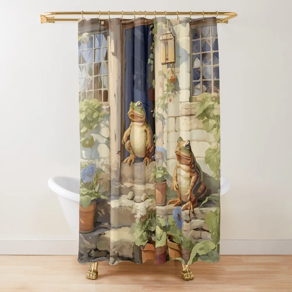 

Frogs at the Cottage Doorstep - Cottagecore Frog Shower Curtain Modern Showers For Bathroom For Bathroom Curtain