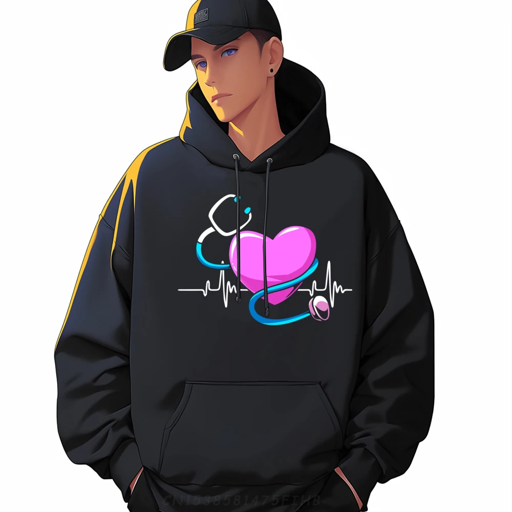 

Heartbeat Stethoscope LPN Licensed Practical Nurse Blue And White Graphic Sweatshirts Cheap Hoodies Loose