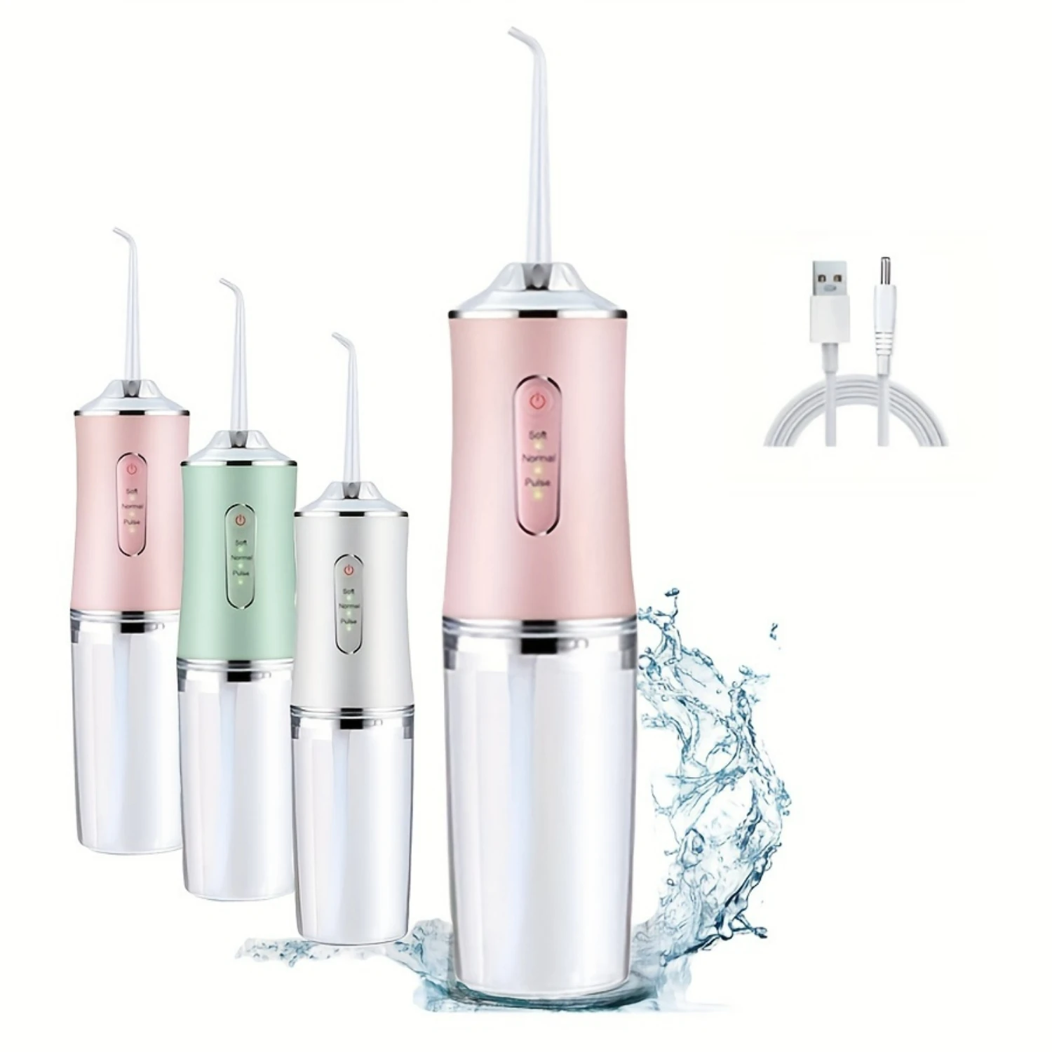 조정 가능한 스마트 충전식 휴대용 치아 세정기 - 7.44온스 물 용량, 3가지 모드의 가정용 치아 치실
