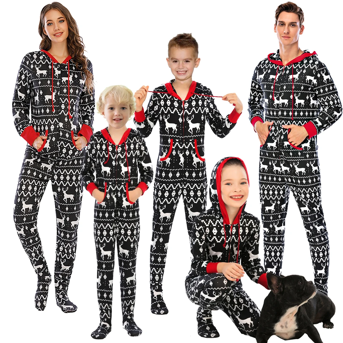 parent-children clothing Hooded long sleeves One-Piece  Family Christmas Halloween Pajama Set boys and girls Zipper printed suit