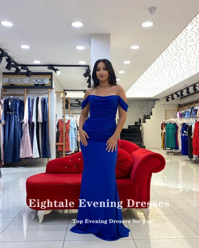 Eightale Arabic Evening Dresses for Wedding Party Off the Shoulder Pleats Customized Chiffon Mermaid Formal Celebrity Prom Gowns