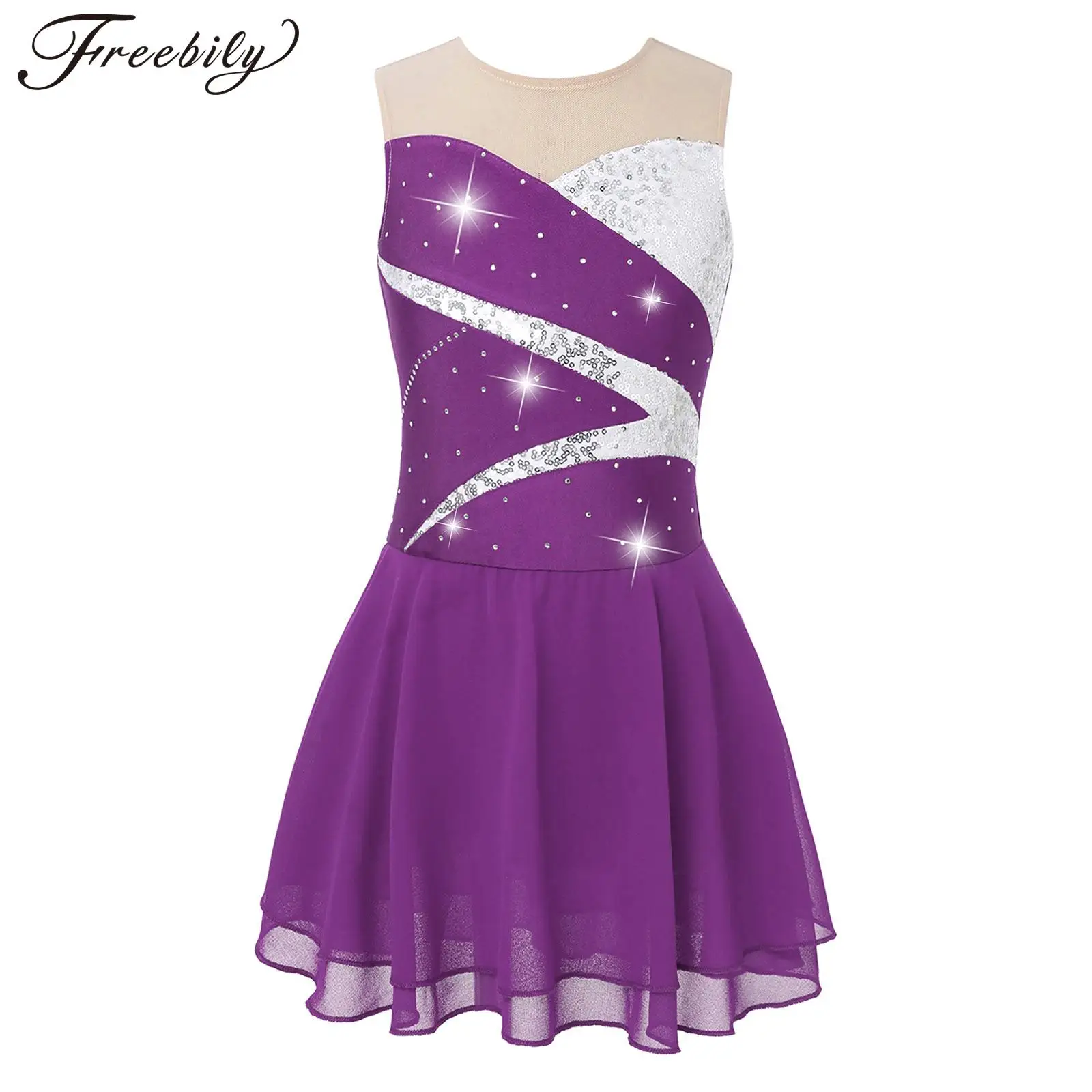 

Kids Girls Sleeveless Ballet Dress Teens Gymnastics Leotard Rhinestone Stage Figure Skating Dancing Costumes Children Dancewear