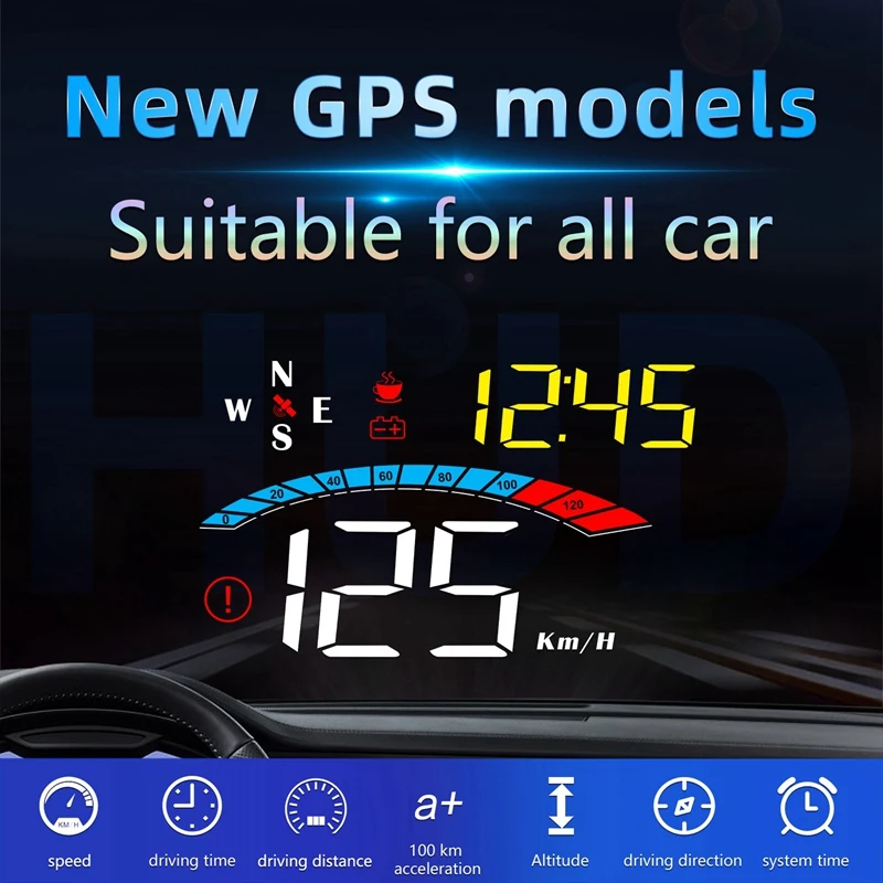 Head Up Display Car GPS Gauge Digital Speedometer Windshield Speed Projector Compass Voltage KM/H MPH For All Cars M16